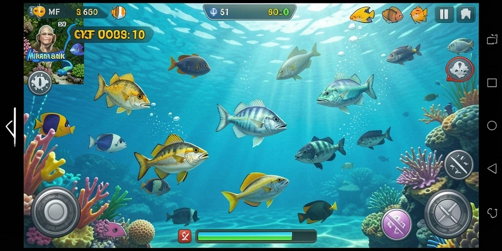 Screenshot gameplay 6CF menampilkan aksi menembak ikan yang seru.