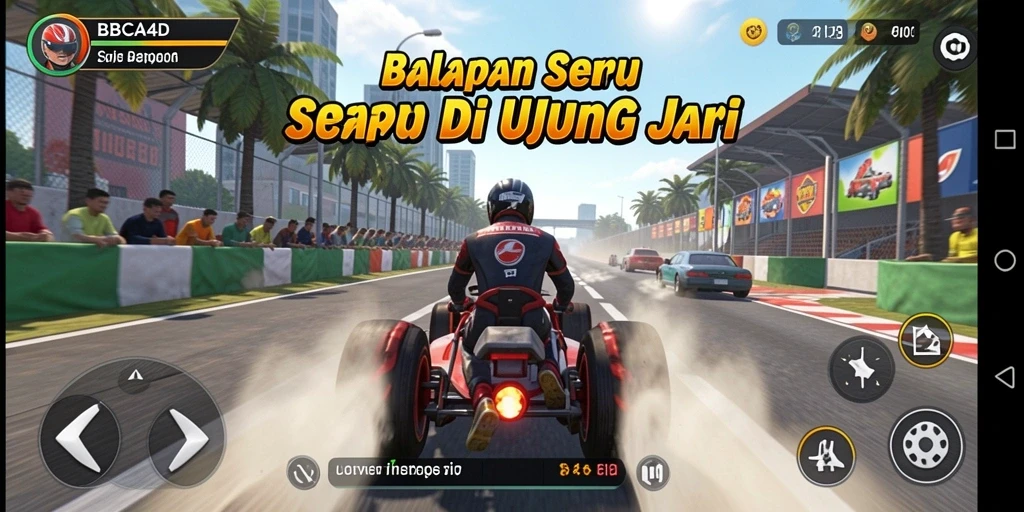 Tangkapan layar gameplay <strong>BBCA4D</strong> menampilkan mobil melaju kencang di lintasan menarik.