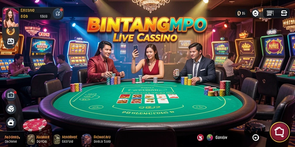Screenshot BINTANGMPO menampilkan dealer langsung dalam aksi permainan casino.