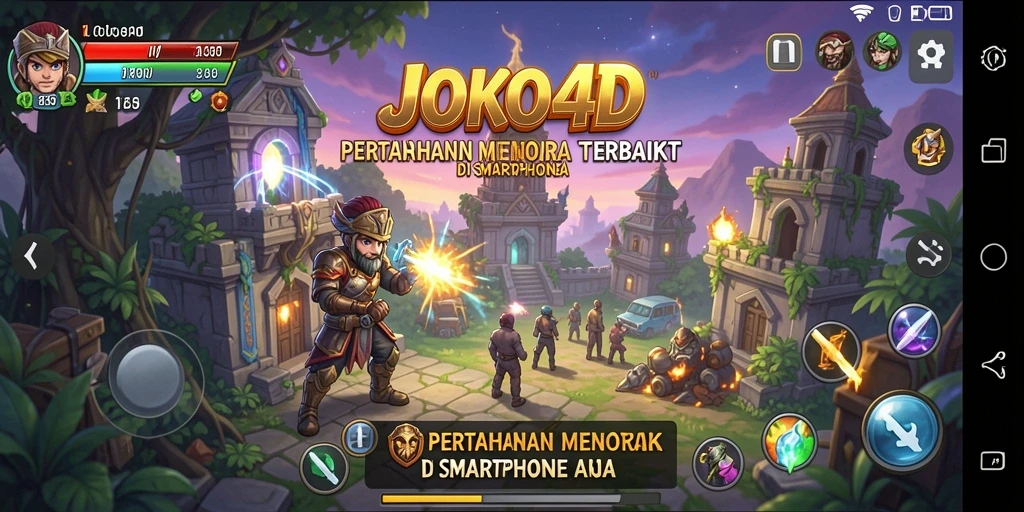 Gameplay menara pertahanan yang intens dan strategis dalam JOKO4D.
