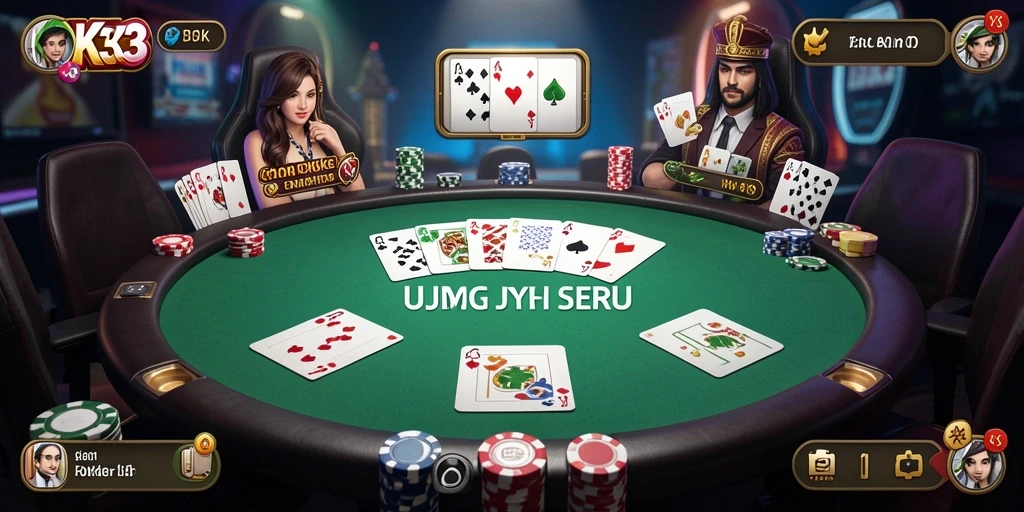 Tangkapan layar gameplay K3K3 memperlihatkan suasana poker yang menegangkan.